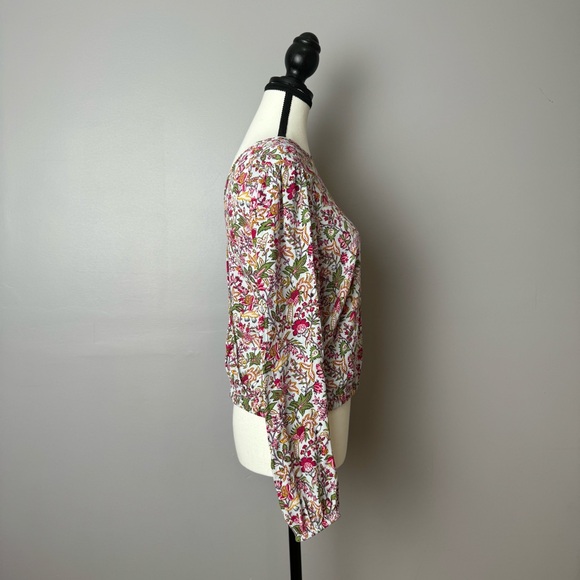 Loft Jungle Wrapped Back floral long sleeve cropped top size xs - Picture 11 of 12